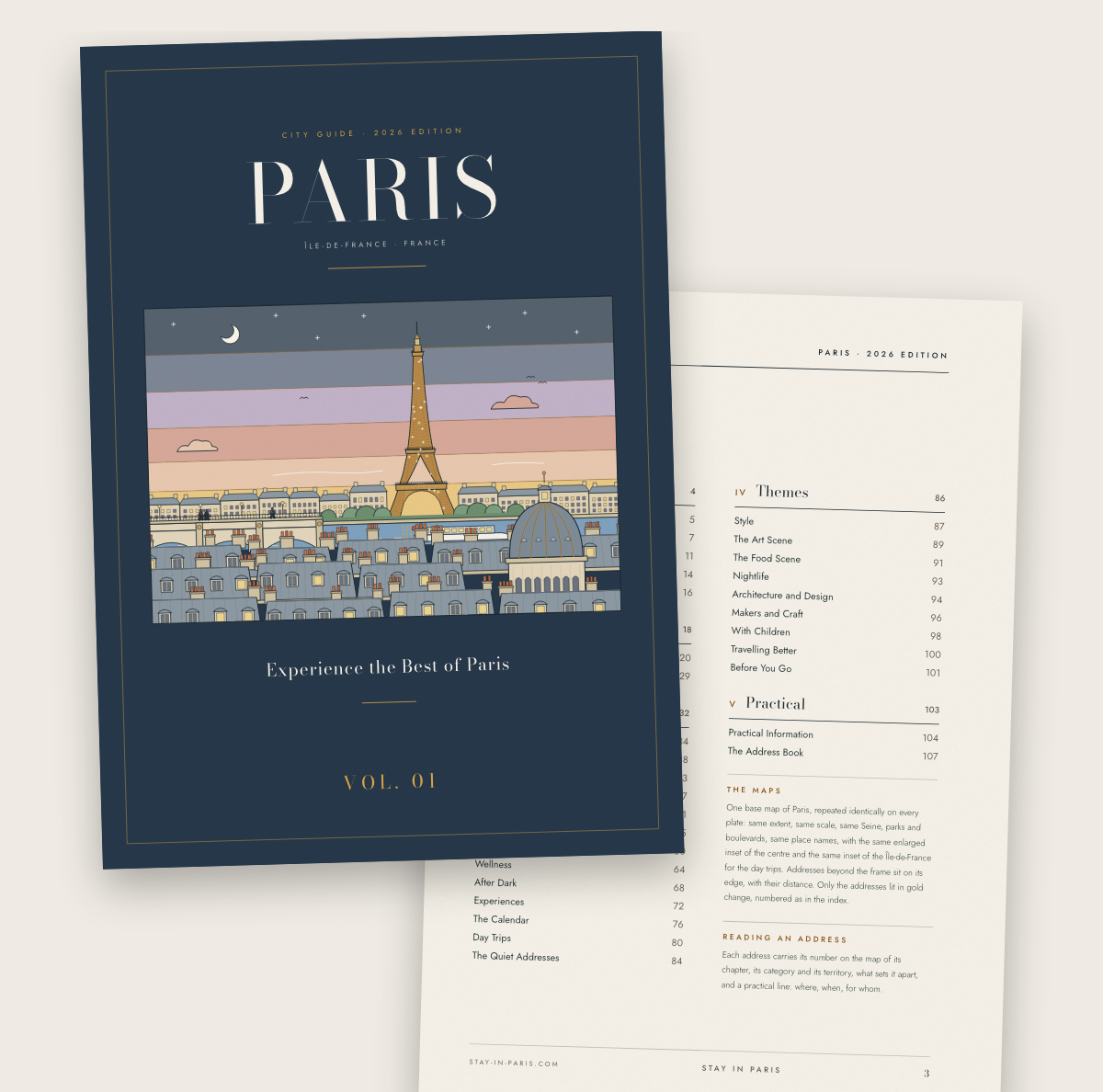 The cover and contents of The Paris City Guide, 2026 edition